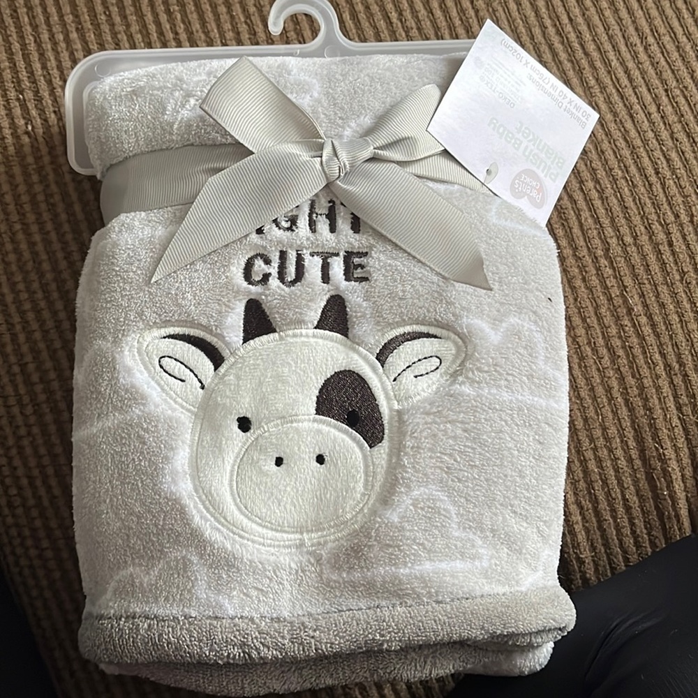 Gray cow print, baby blanket brand new